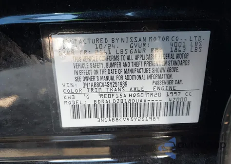 2025 Nissan Sentra Sv from USA, damaged, VIN 3N1AB8CV4SY251989